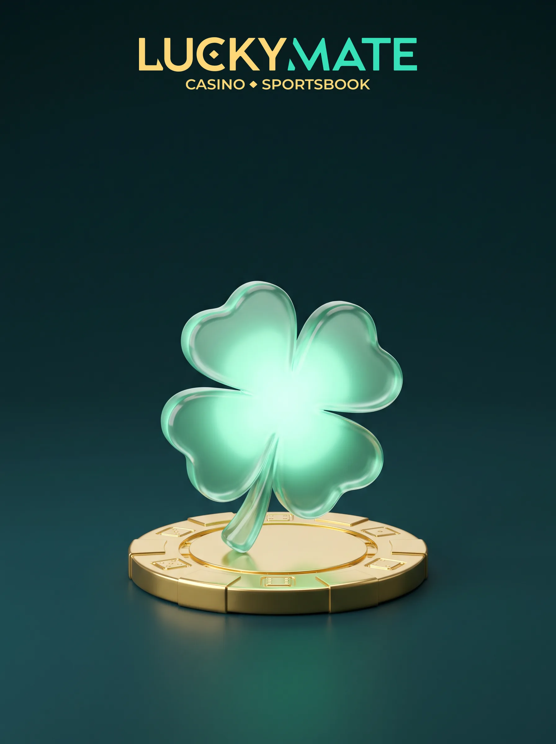 LuckyMate registration illustration in mint and gold